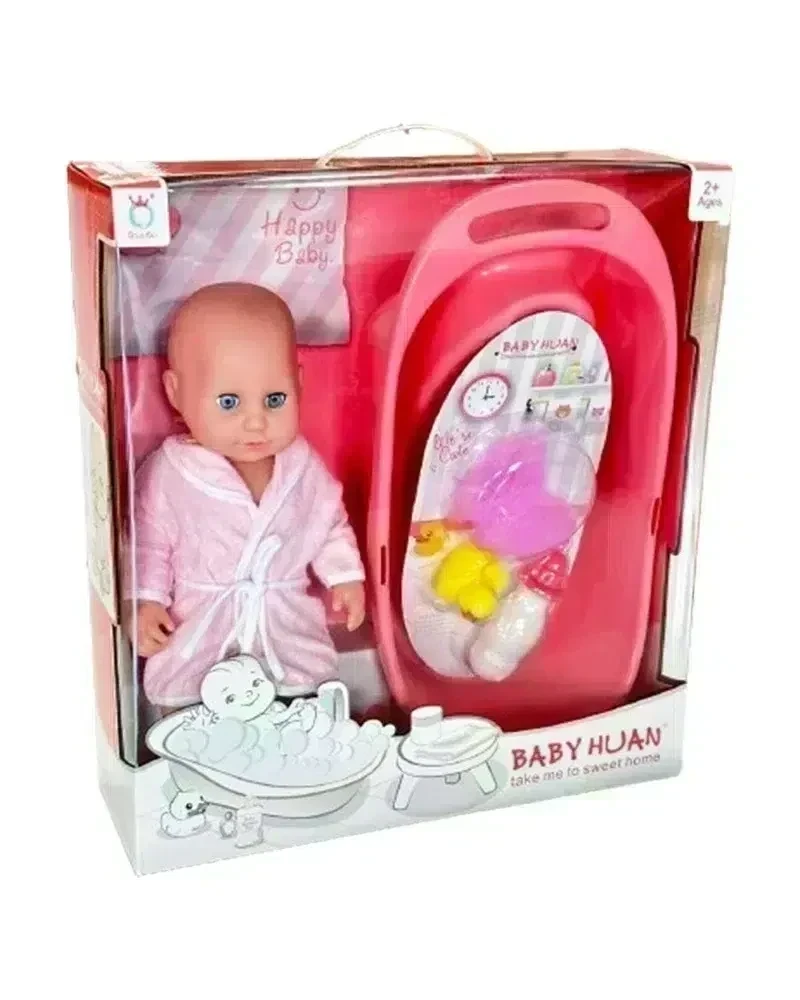 Baby Huan Poupee Avec Baignoire Rose - Wlidati Maroc