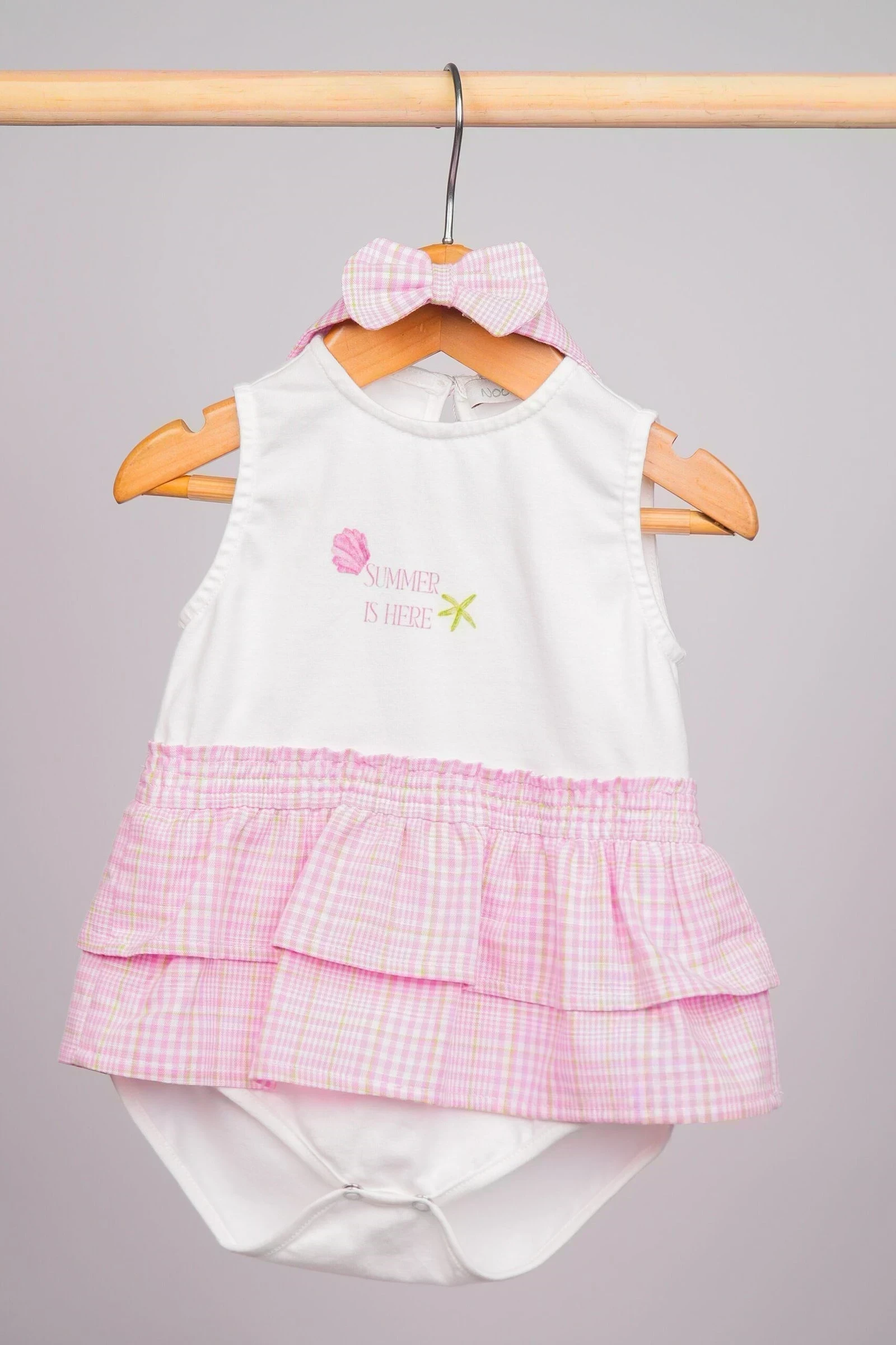 Barboteuse Bebe Fille Summer Is Here Blanc Rose A Carreaux - Wlidati Maroc