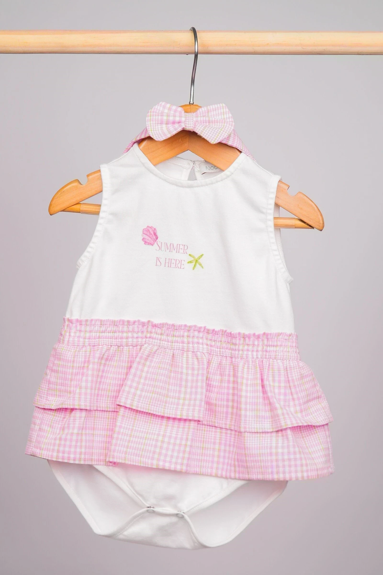 Barboteuse Bebe Fille Summer Is Here Blanc Rose A Carreaux - Wlidati Maroc