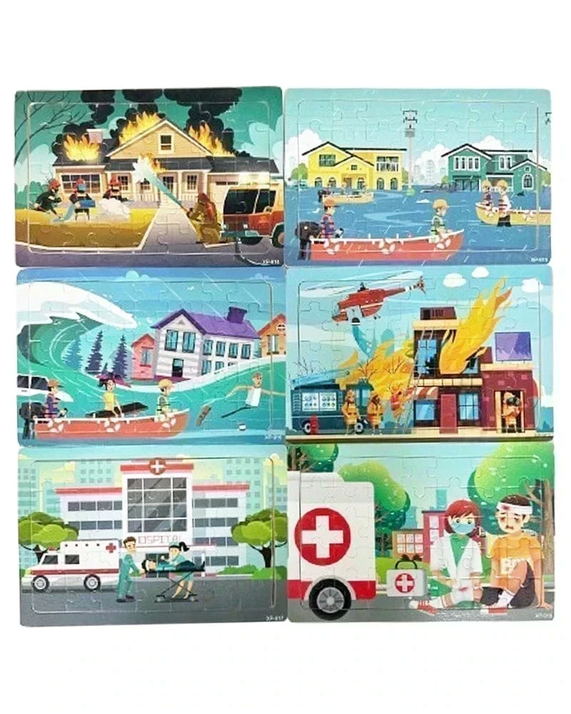 Ensemble 6 Puzzles En Bois Petit Modele Vehicules De Secours - Wlidati Maroc
