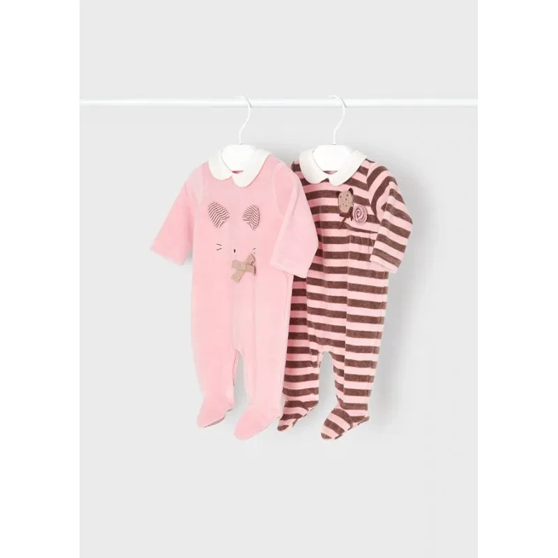 Mayoral Newborn Ensemble De 2 Barboteuses En Maille Velours Blush 1 2 - Wlidati Maroc