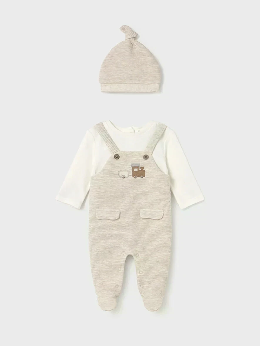 Mayoral Salopette Et Bonnet Beige Clair 12m - Wlidati Maroc