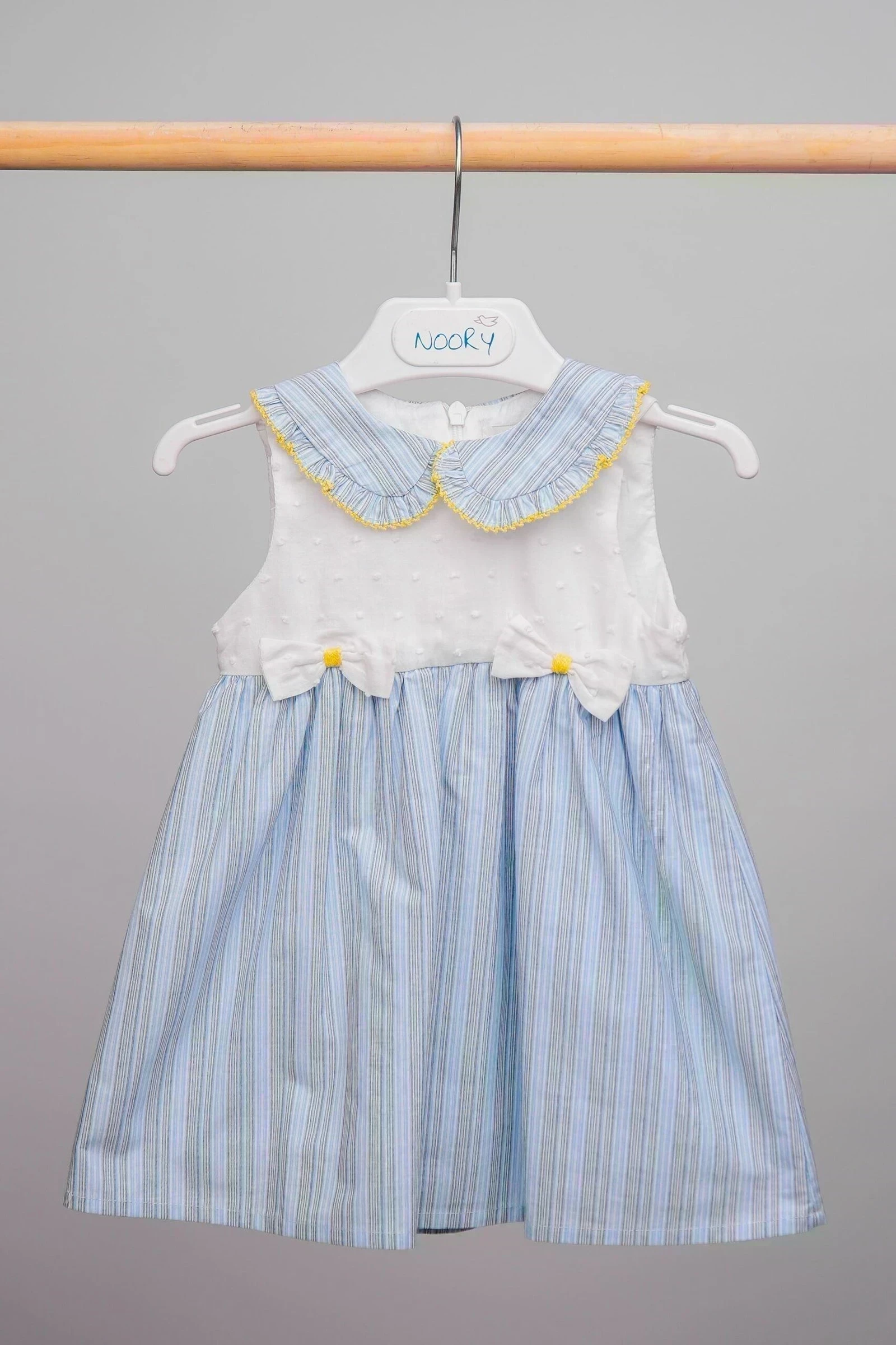 Robe Bebe Fille Bleu Avec Col Claudine Volante - Wlidati Maroc