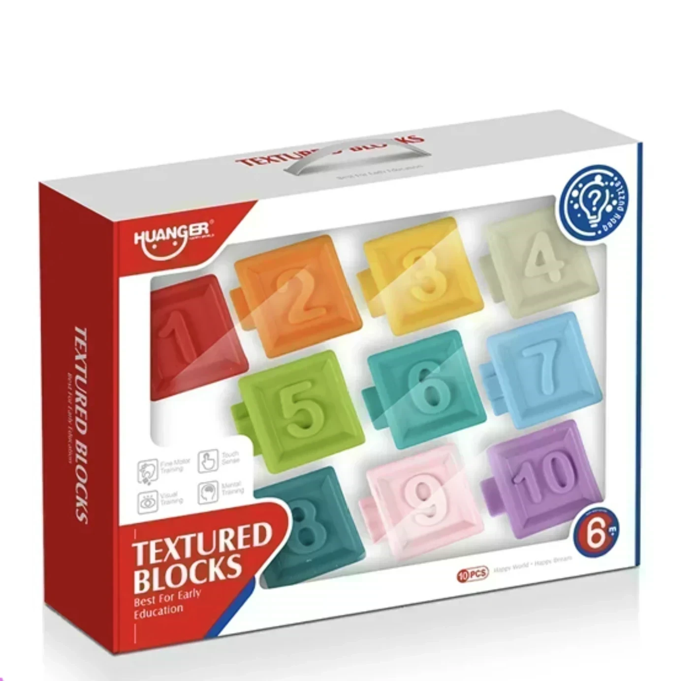 Set De 10 Blocs Educatifs Textures En Silicone Huanger Eveil Et Developpement Bebe - Wlidati Maroc